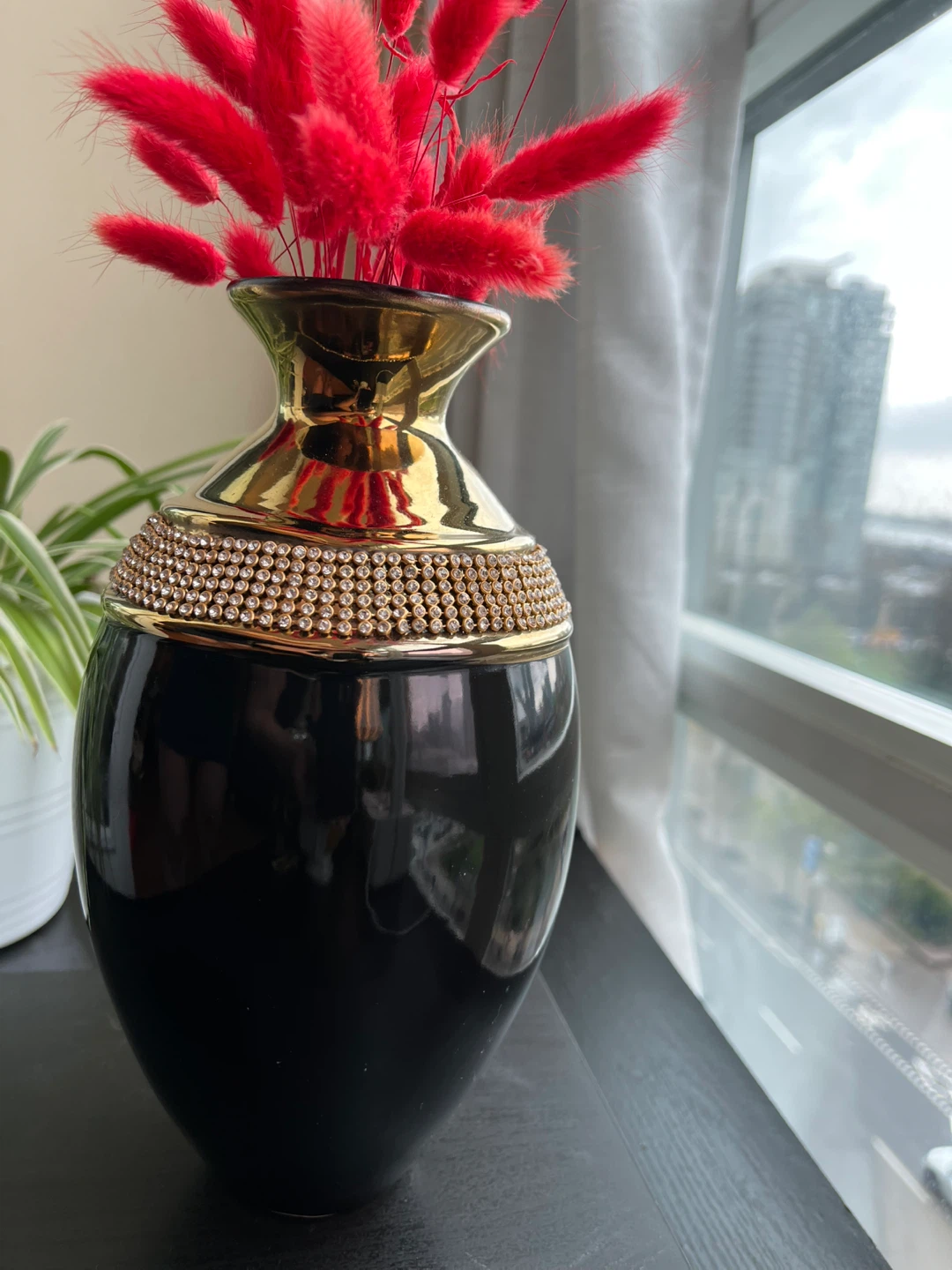 Black and Gold Decorative Vase with Rhinestones - photo 3