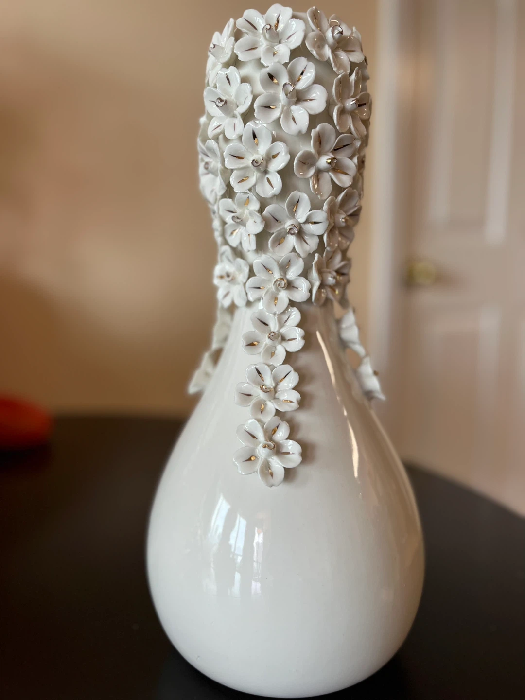 White Decorative Vase with Floral Appliqués - photo 2