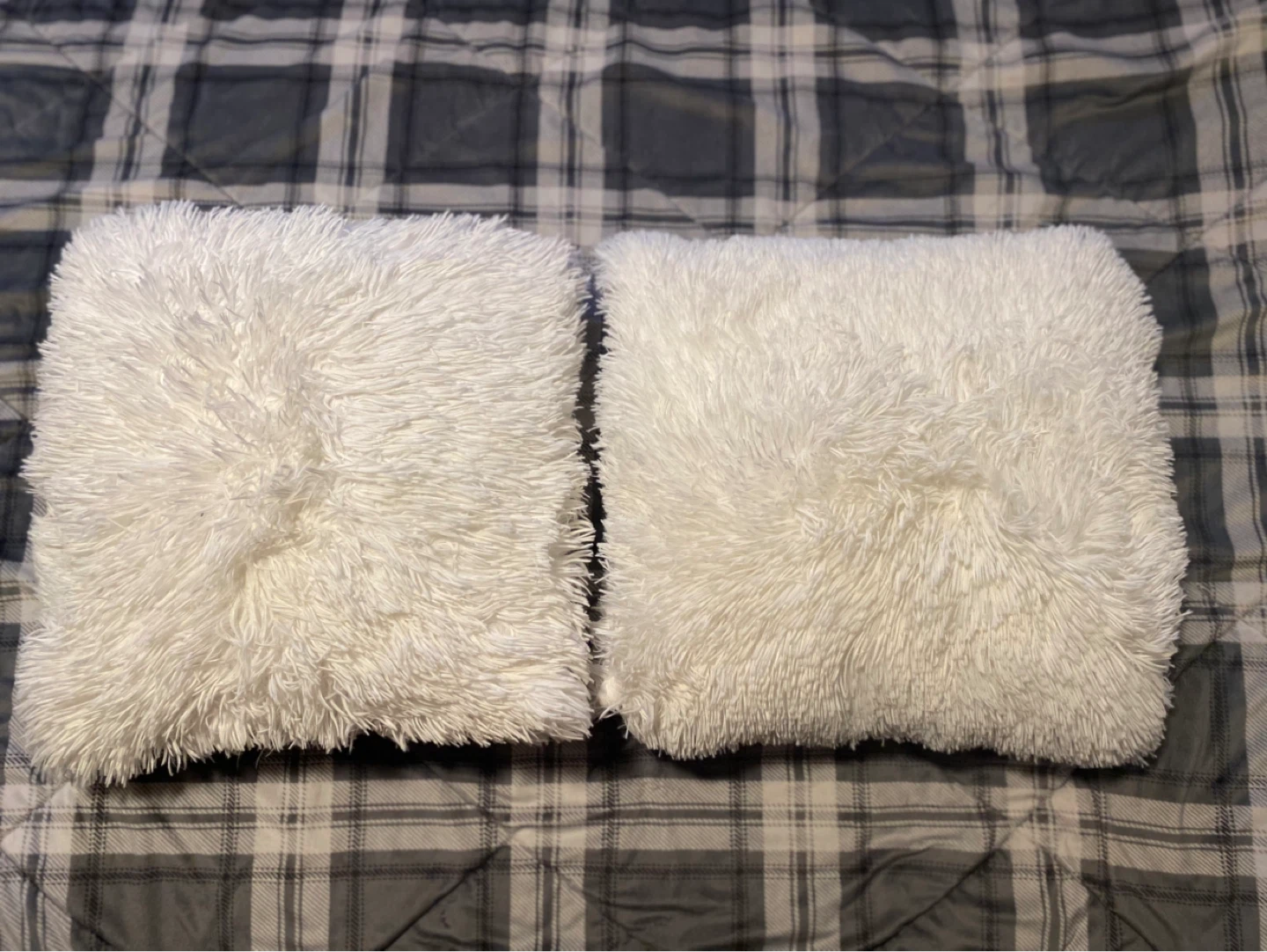 2 White Faux Fur Throw Pillows