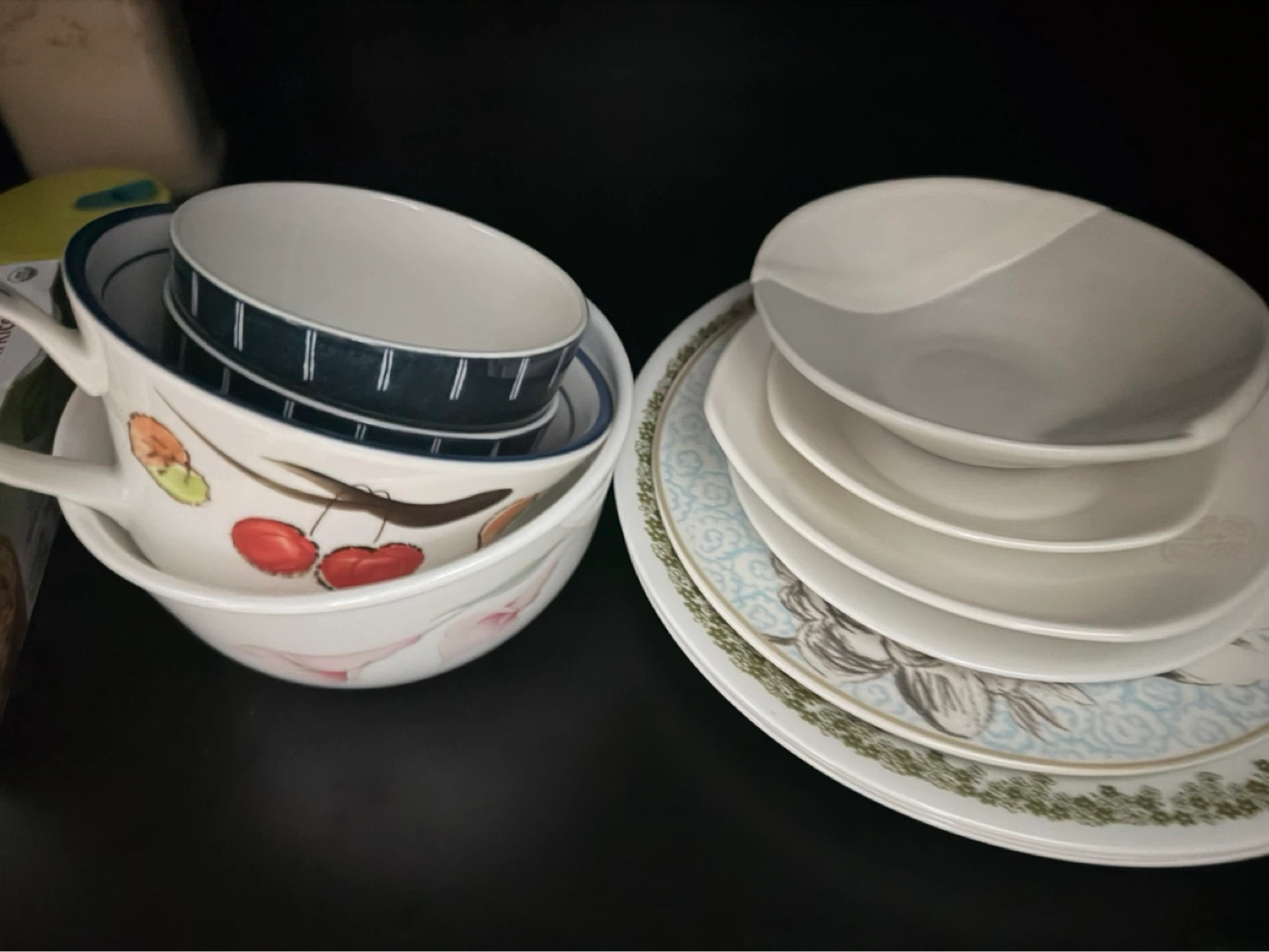 Mixed Set of Bowls, Plates, and Cup