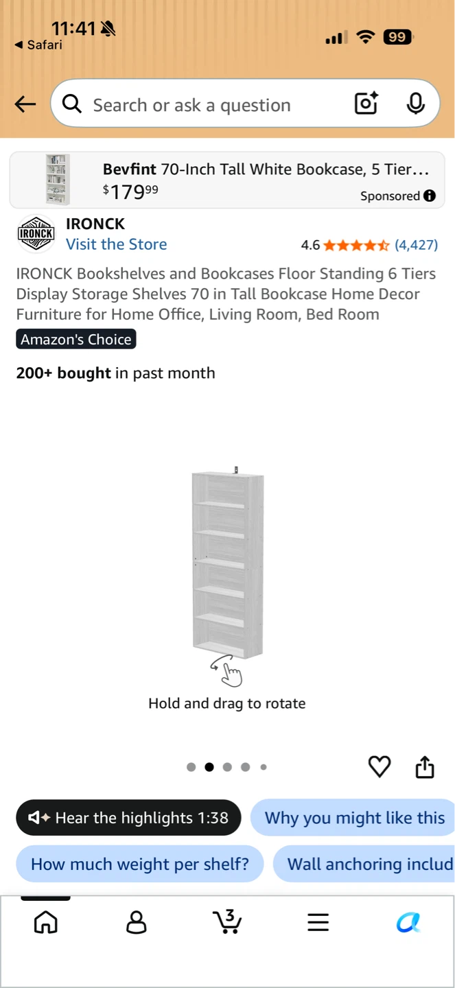 IRONCK 70-Inch Tall White Bookcase, 5 Tier - photo 2