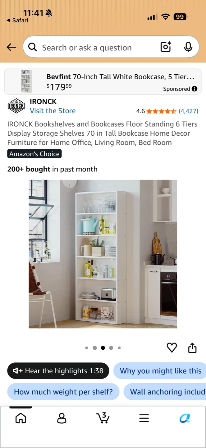 IRONCK 70-Inch Tall White Bookcase, 5 Tier - photo 4