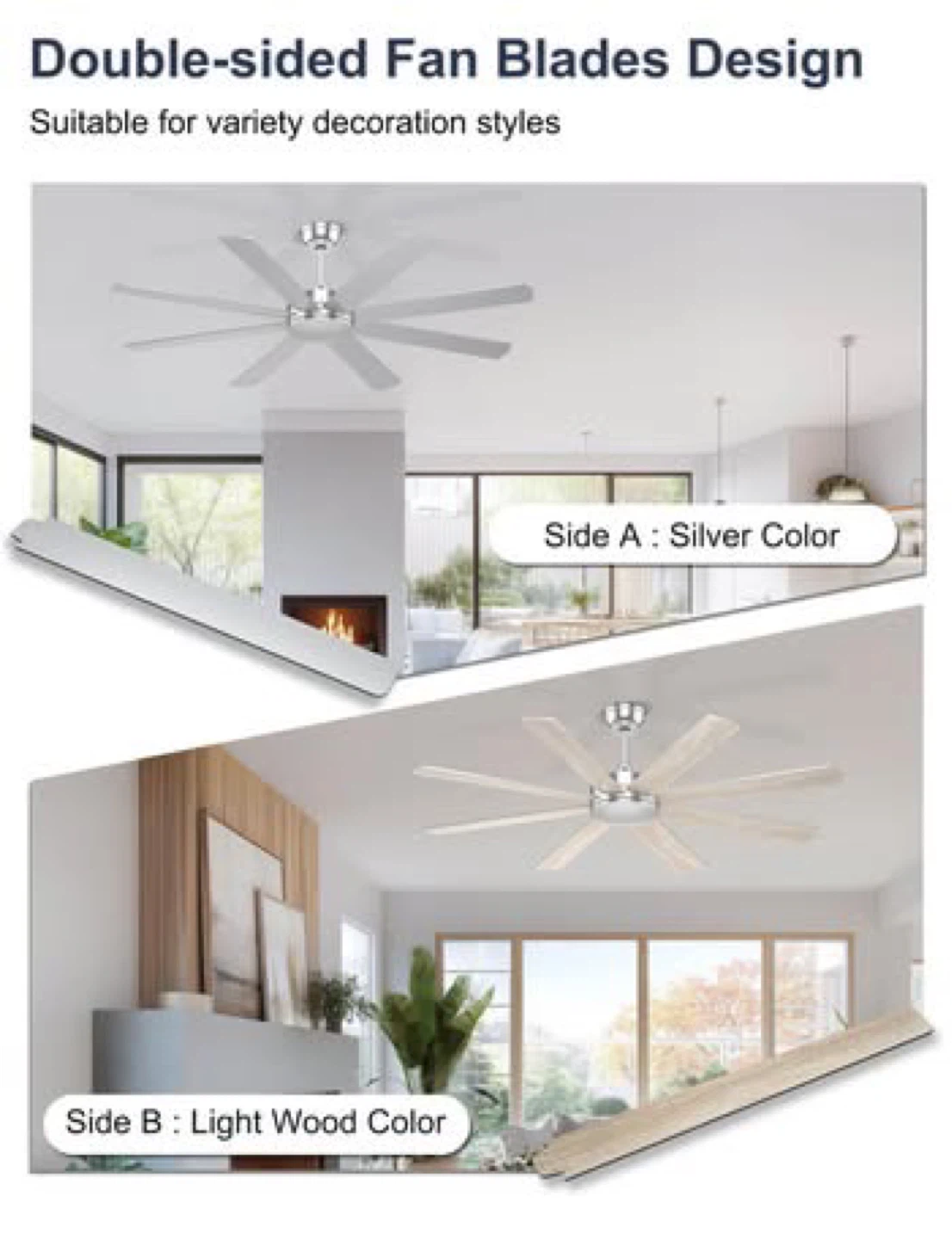 Ceiling Fan 60"(No Light, 8 Blades, Remote & App Control)