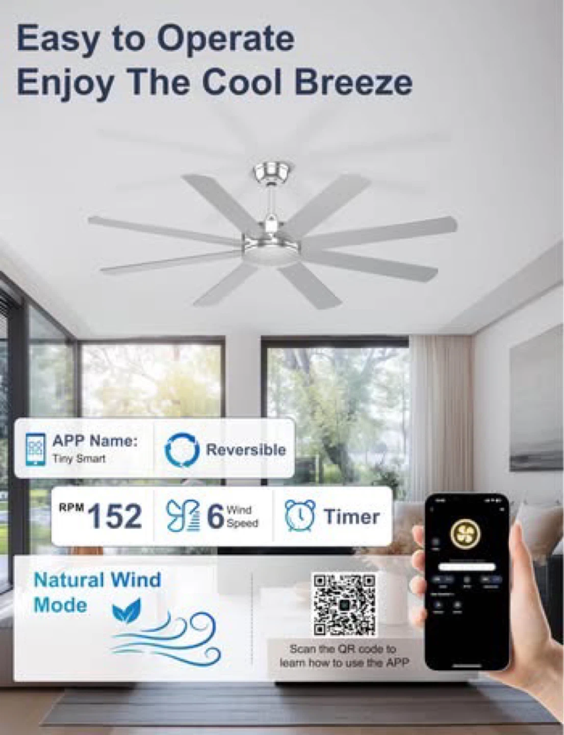 Ceiling Fan 60"(No Light, 8 Blades, Remote & App Control) - photo 4