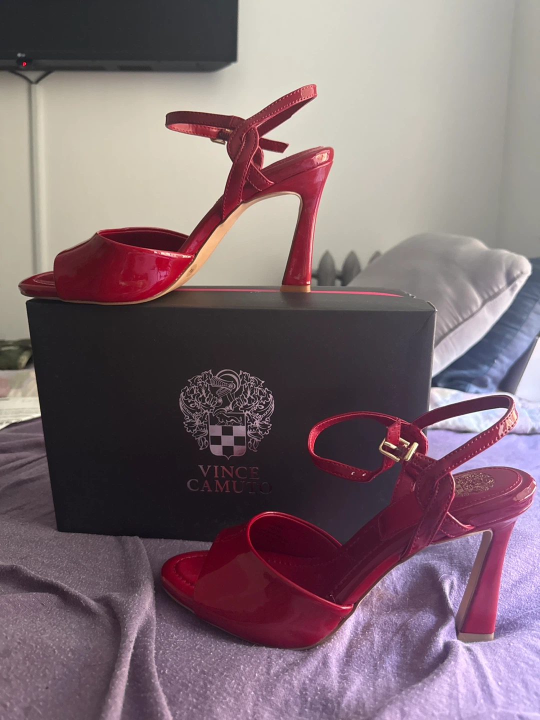 Vince Camuto Red Patent Ankle Strap Heels - photo 2