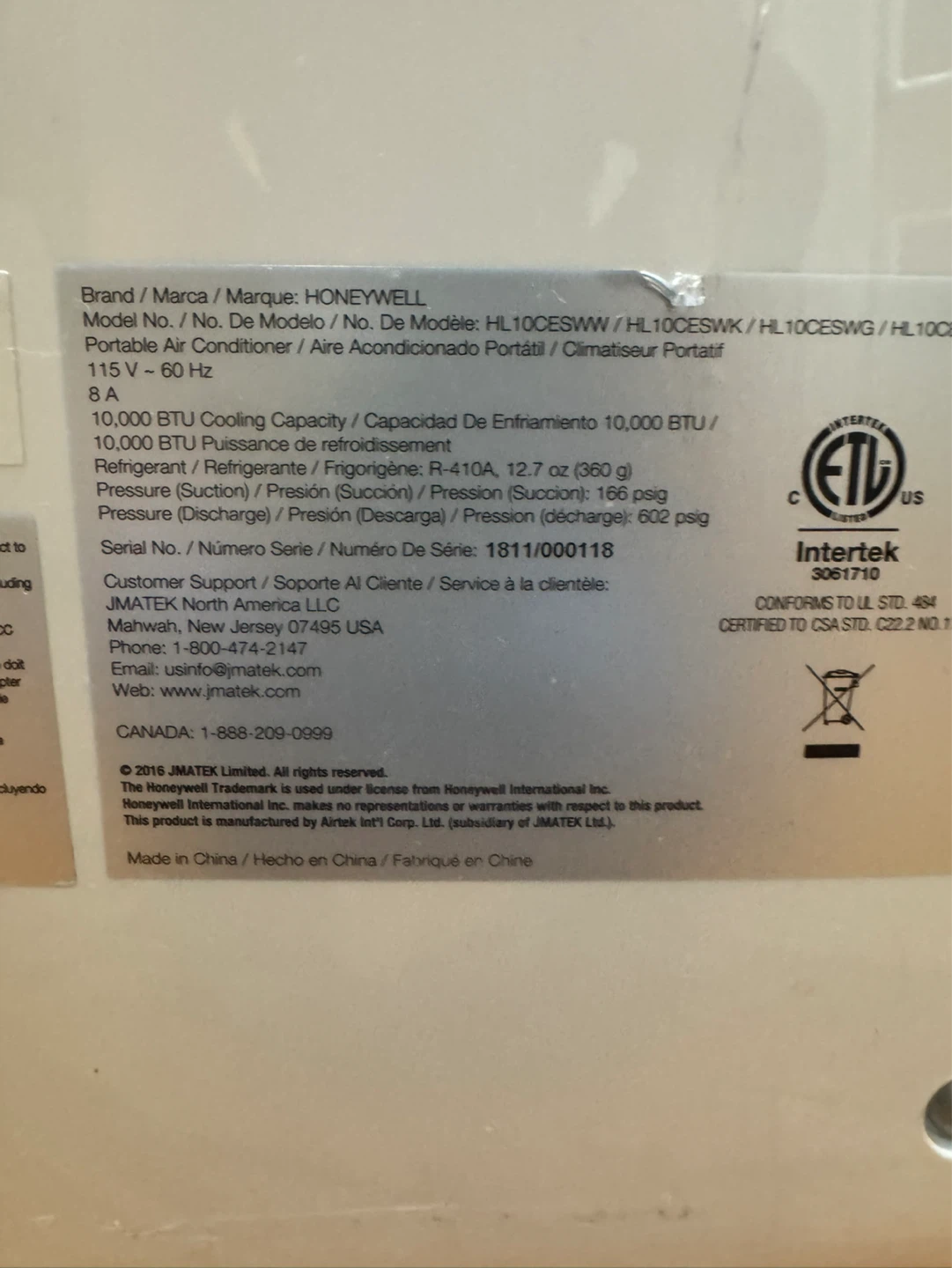Honeywell Portable Air Conditioner 10000BTU - photo 3