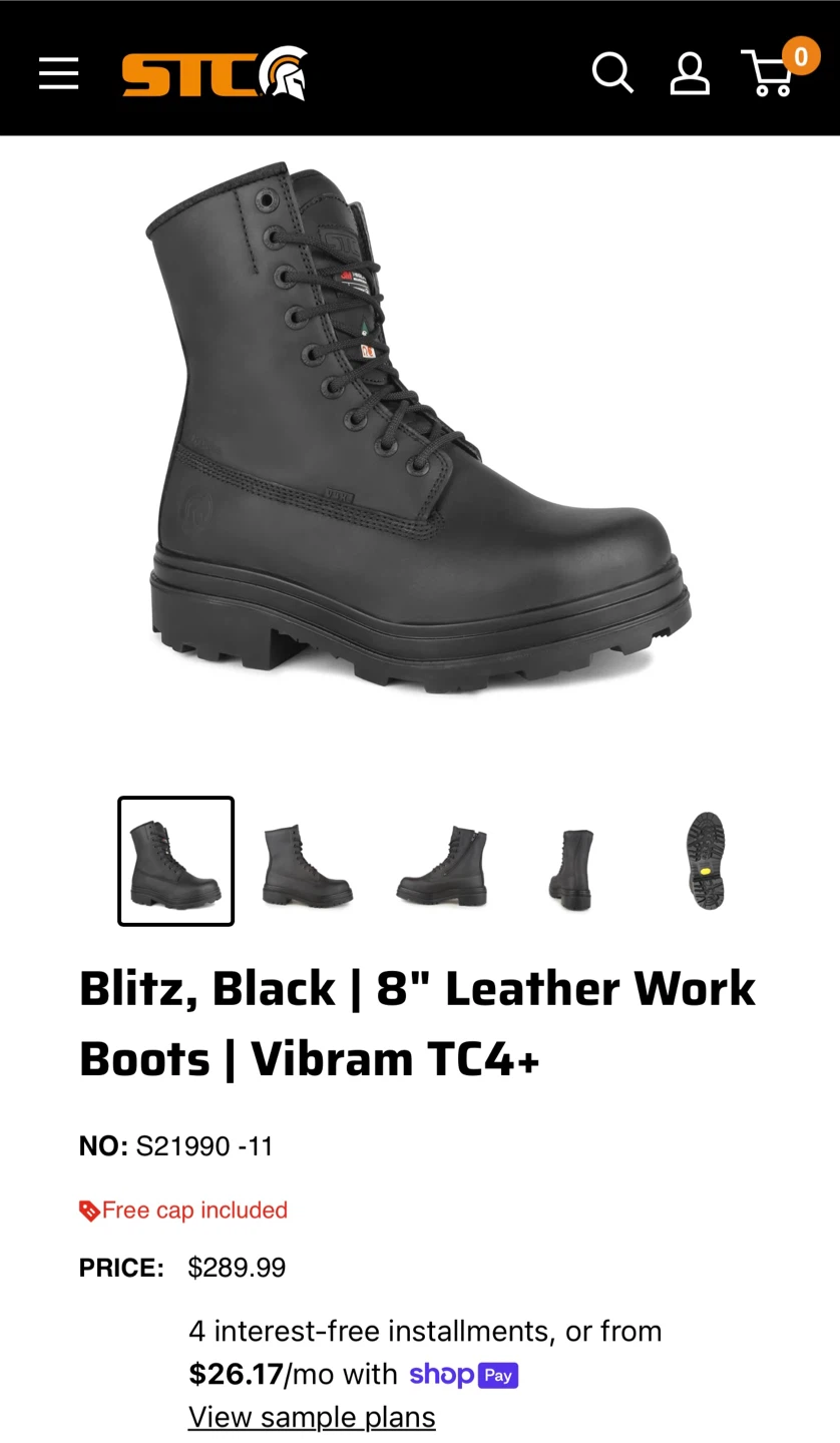 STC Blitz Black 8" Leather Work Boots