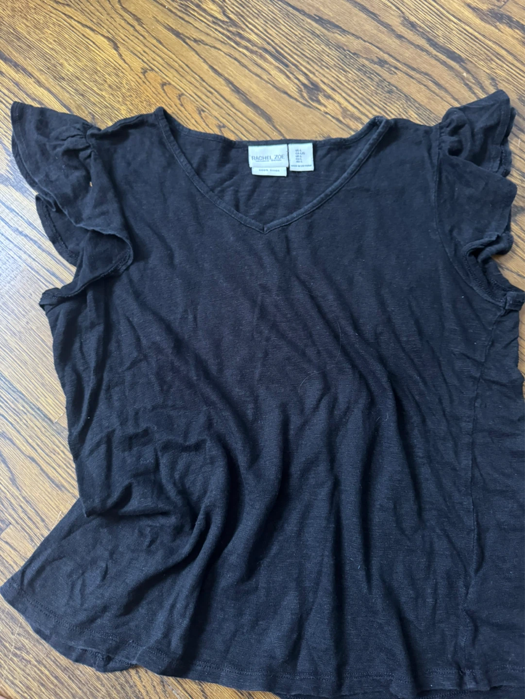 Rachel Zoe Black Flutter Sleeve V-Neck Top