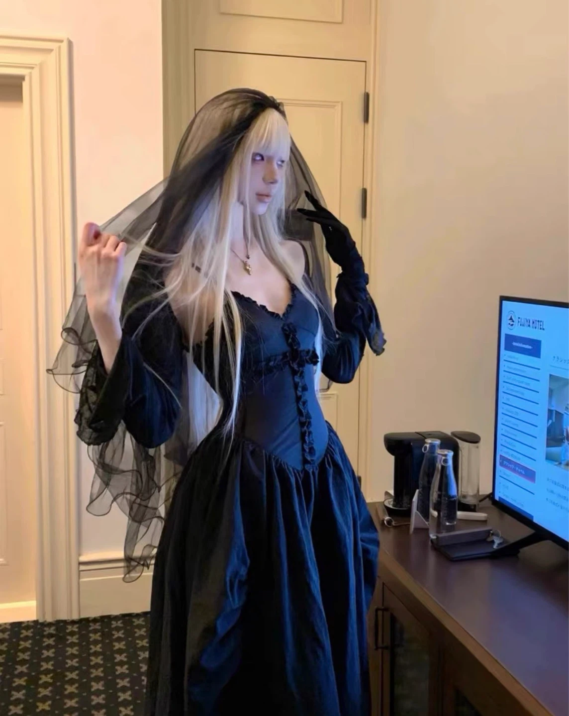 ⚽️Black Gothic Dress with Veil