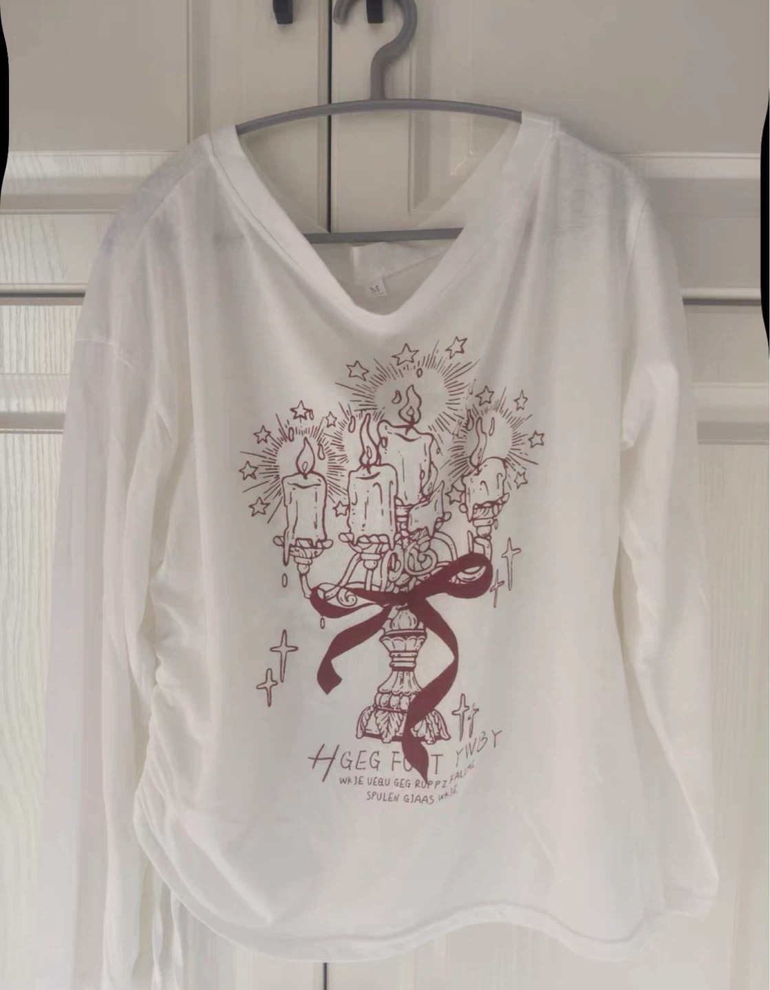 White⚽️ Long Sleeve Shirt with Candlestick Graphic - Size M