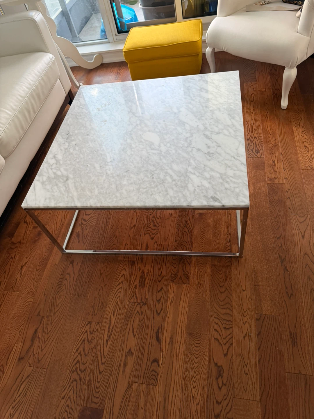 Marble top coffee table with chrome base