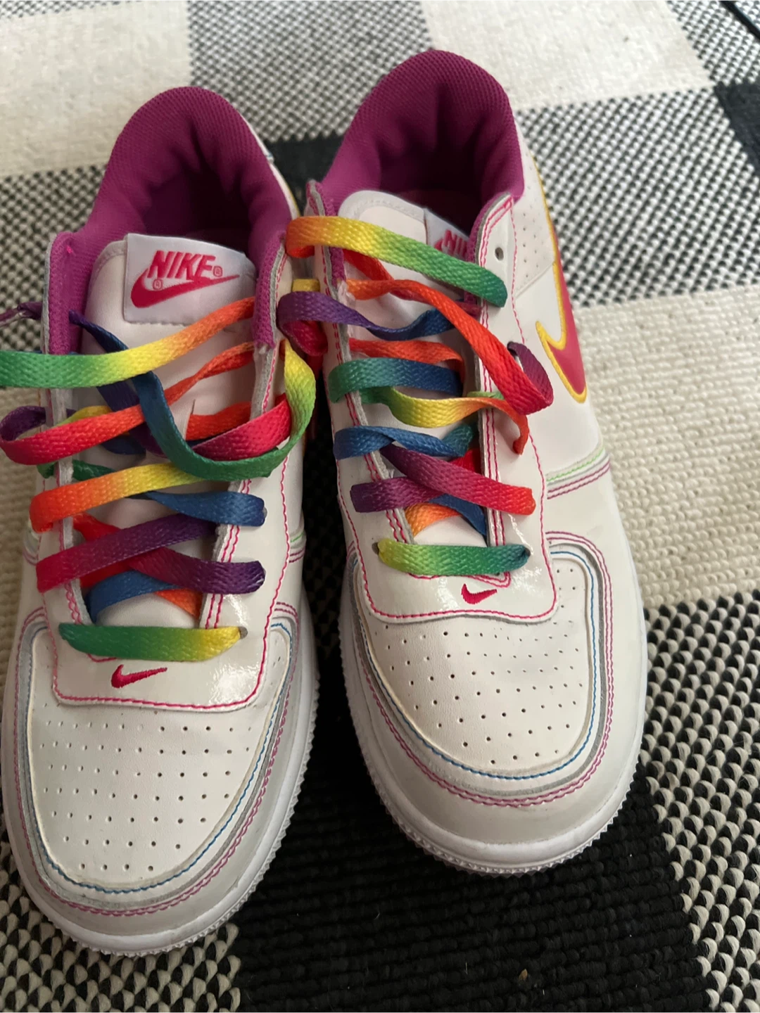 Nike Air Force 1 Low GS Rainbow Laces White Pink Shoes