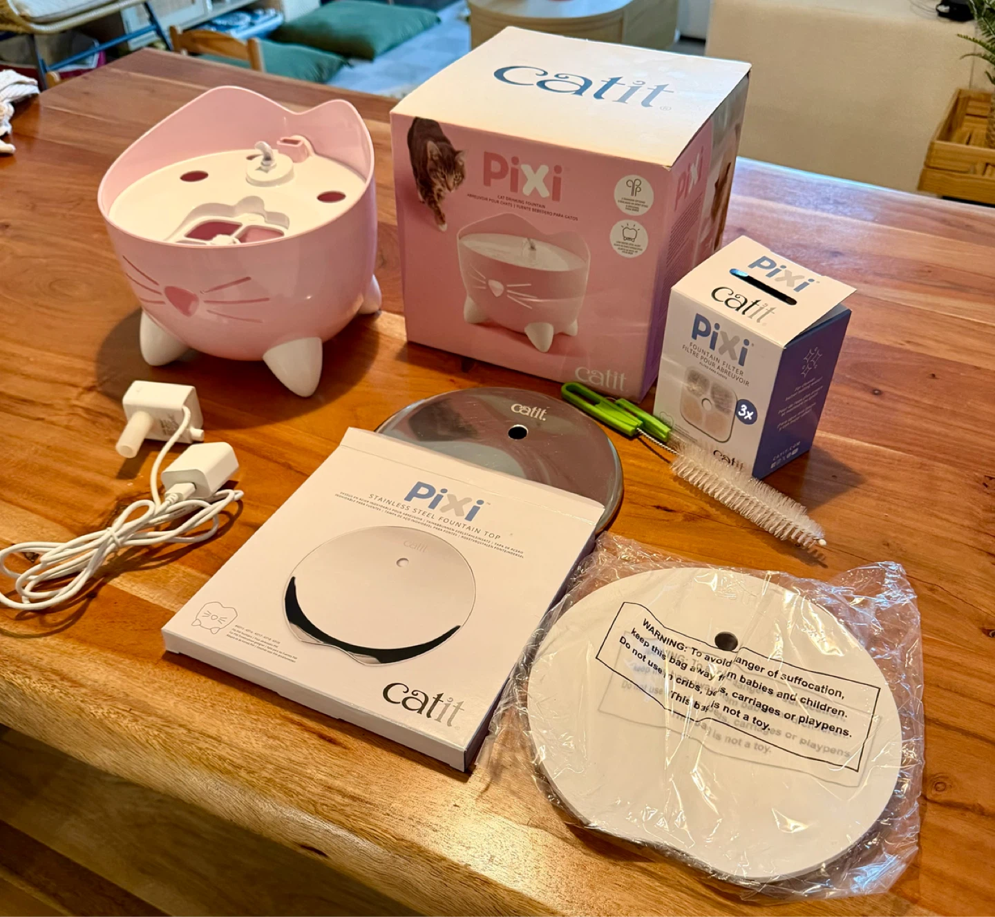 Catit Pixi Pink Stainless Steel Top Pet Drinking Fountain