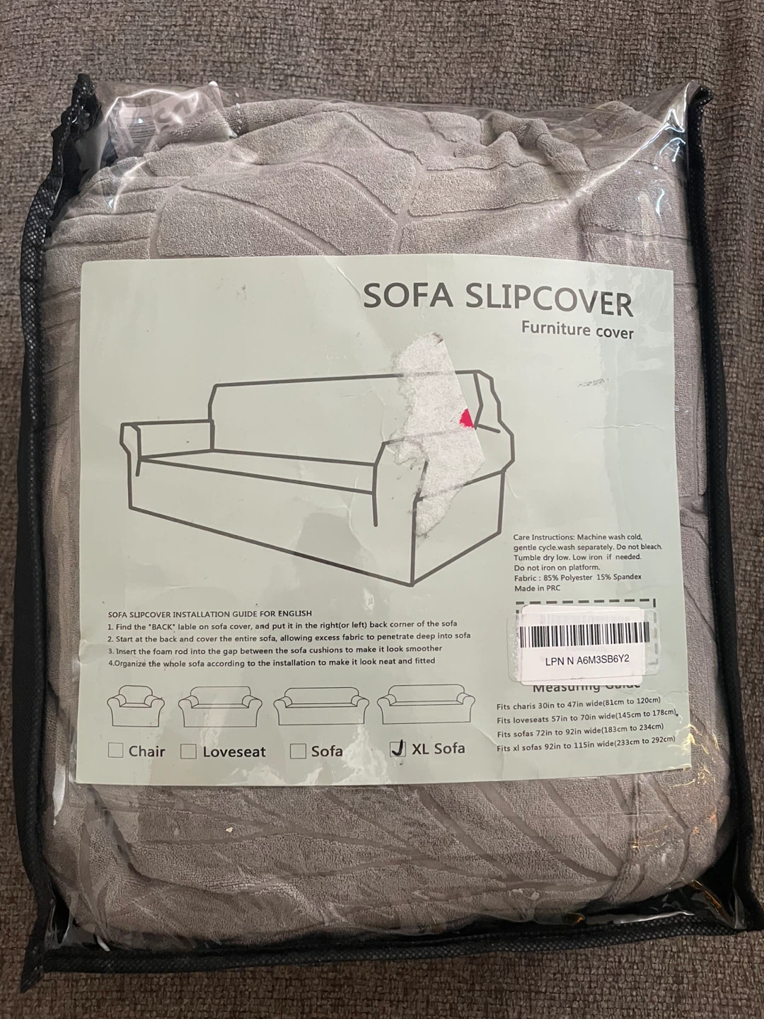 ⚽ XL High Stretch SOFA SLIPCOVER Grey Jacquard Fabric - photo 2