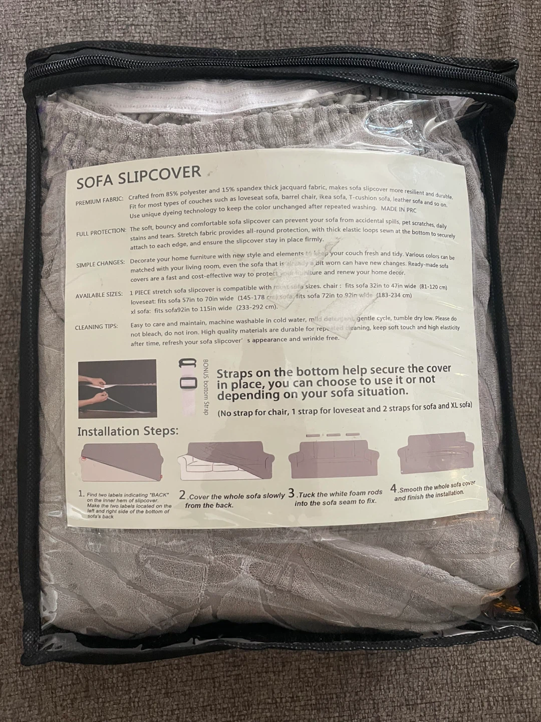 ⚽ XL High Stretch SOFA SLIPCOVER Grey Jacquard Fabric - photo 3