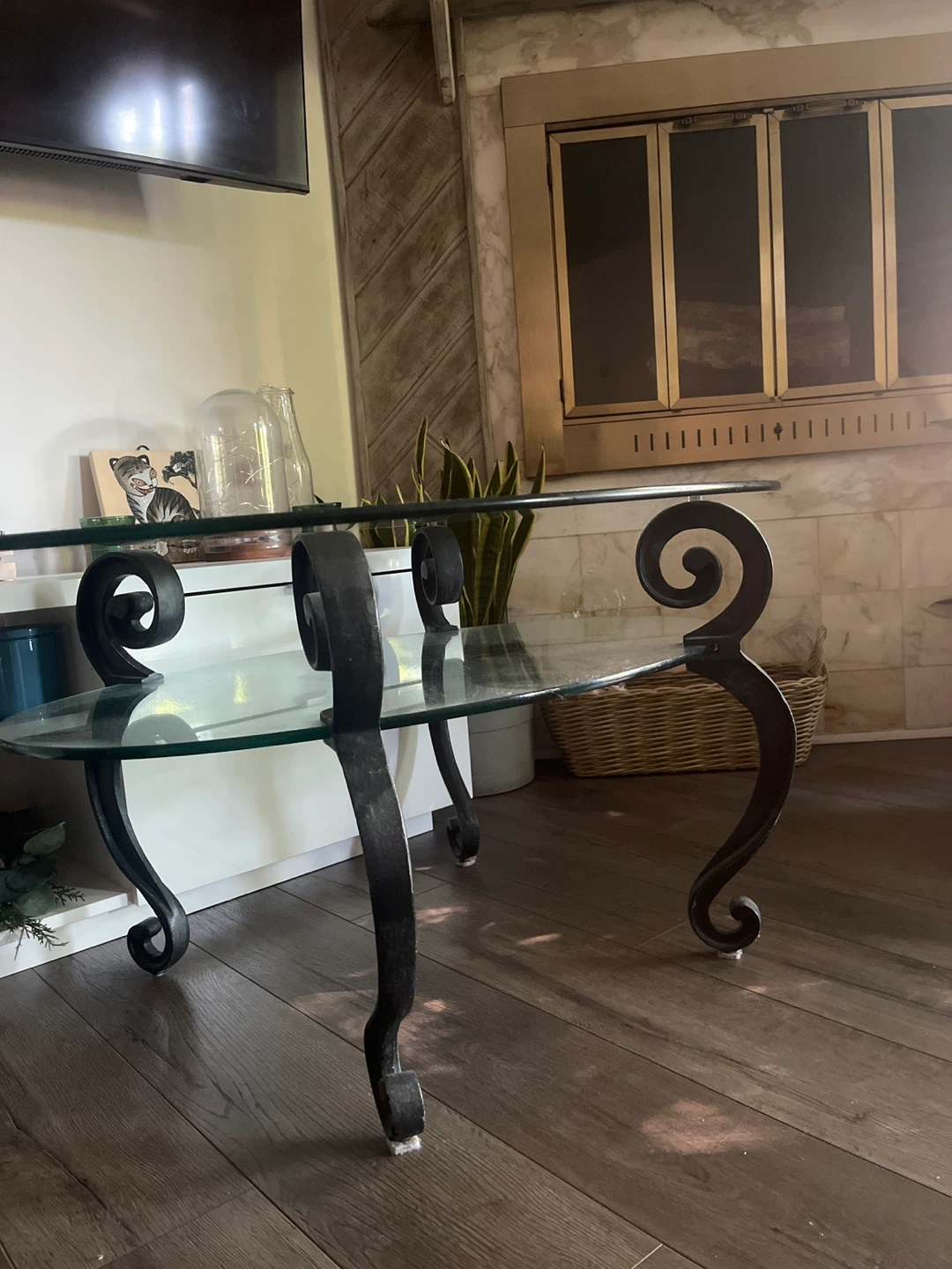Glass Oval Coffee Table with Metal Scroll Legs - photo 2