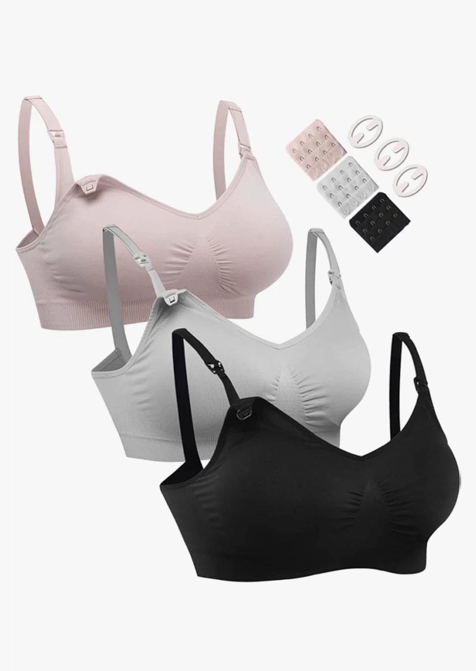 3 Pack Nursing Bras - Black, Grey, Elegant Pink