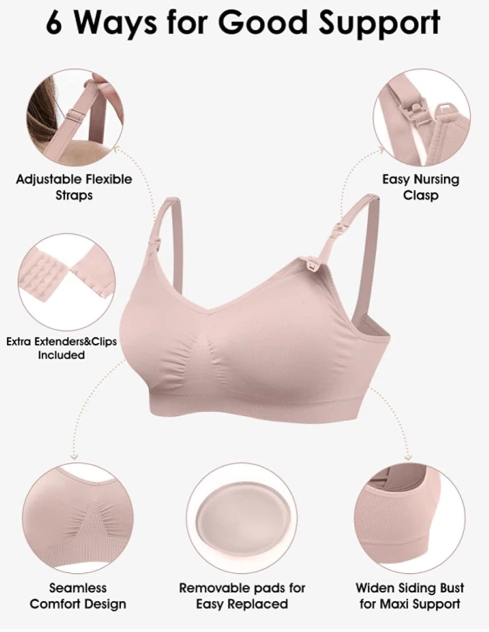 3 Pack Nursing Bras - Black, Grey, Elegant Pink - photo 2