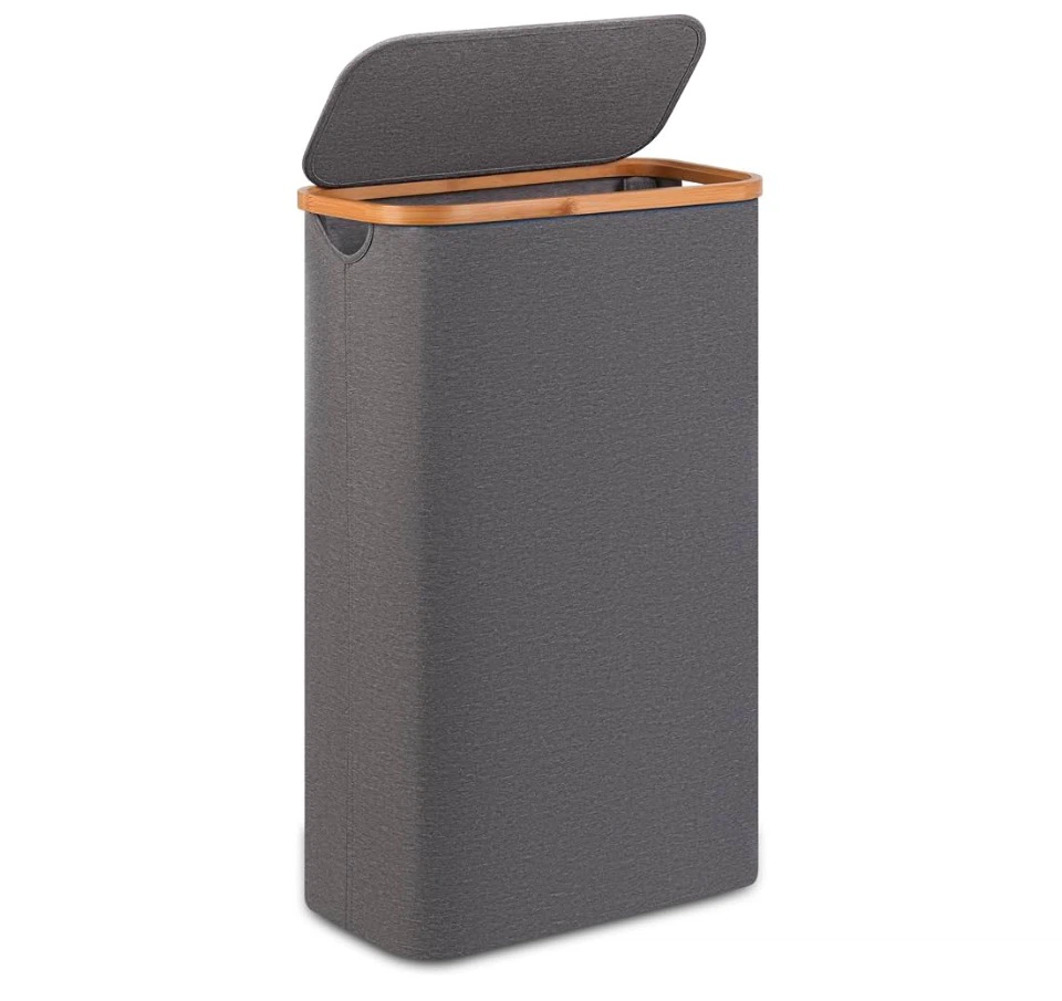 Foldable Laundry Hamper with Bamboo Handles - Grey