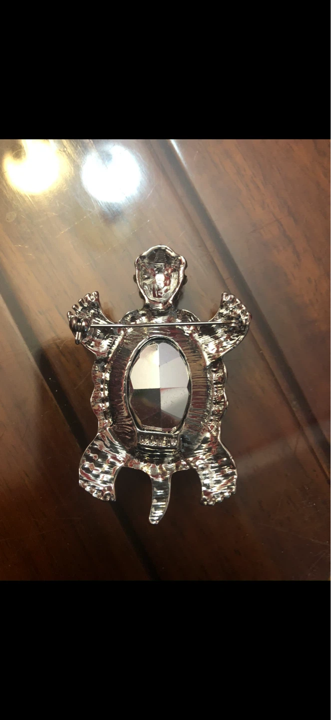 Monet Turtle Pin with Green Stone and Rhinestones - photo 3
