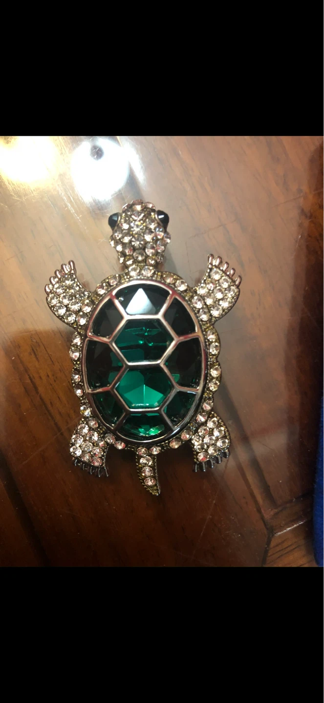 Monet Turtle Pin with Green Stone and Rhinestones - photo 2