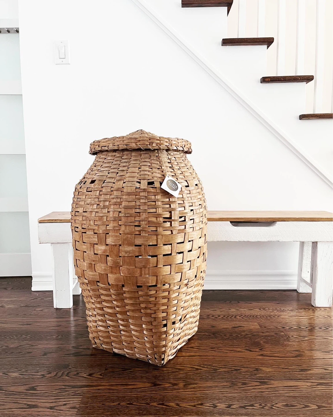 Large Woven Basket with Lid antique