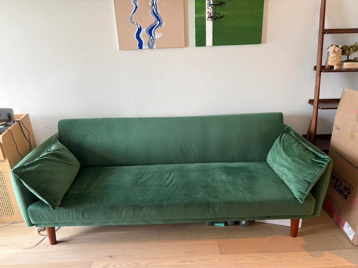 Wayfair Green Velvet Sofa with Two Pillows