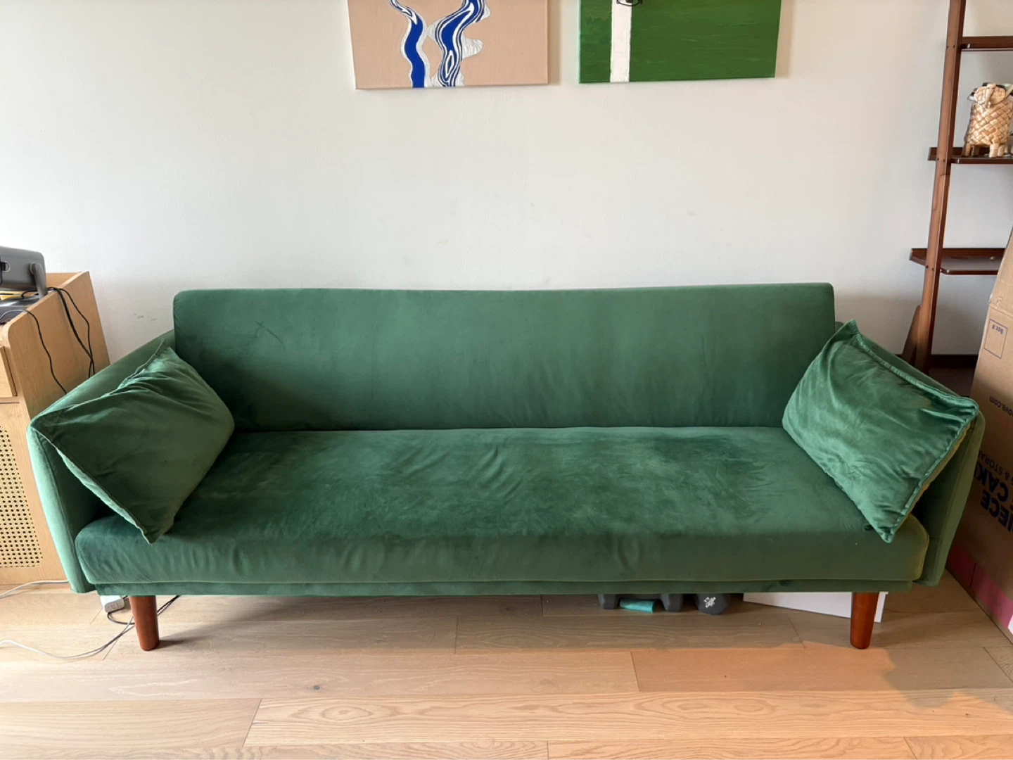 Wayfair Green Velvet Sofa with Two Pillows - photo 2