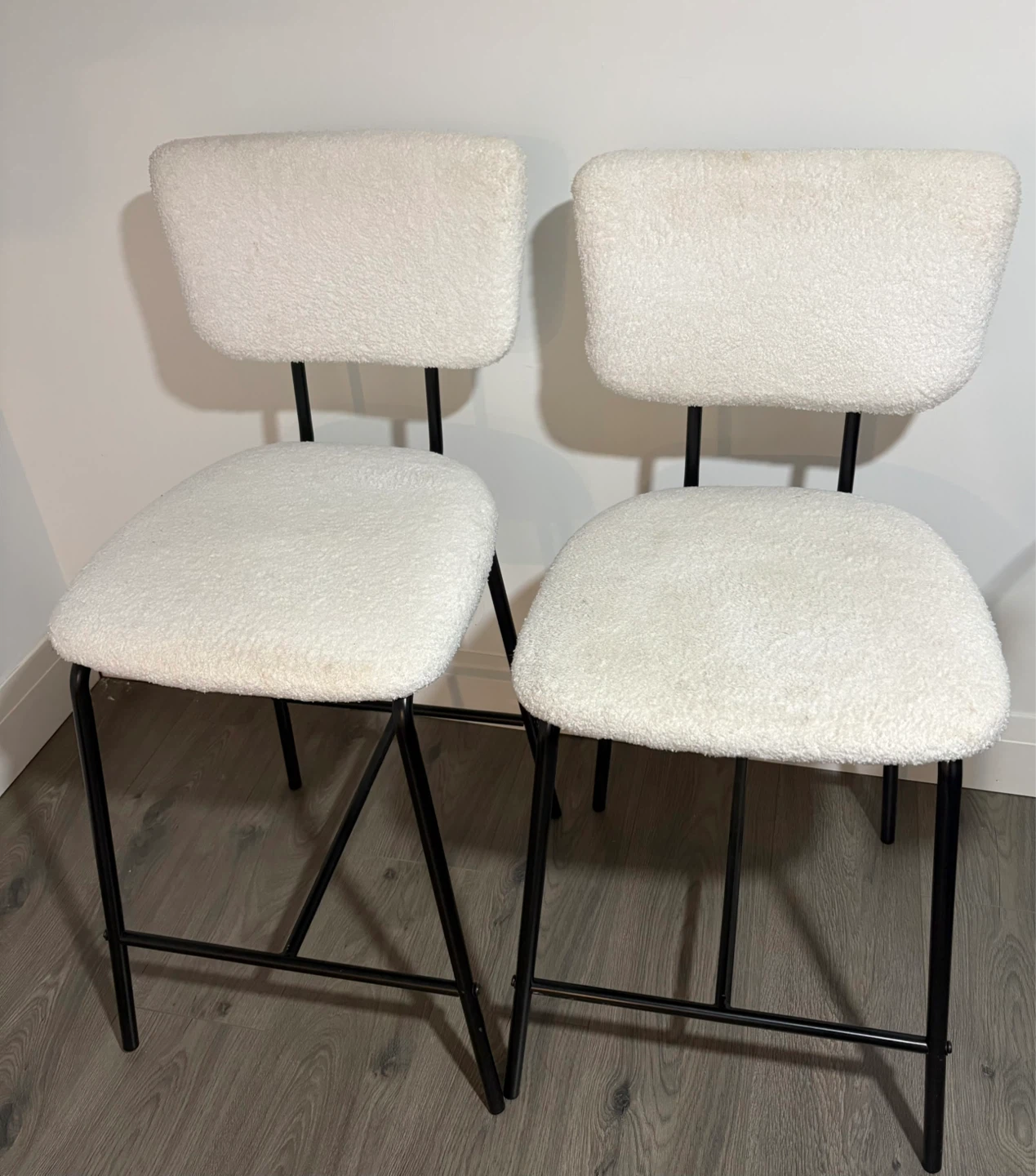Set of 2 White Sherpa Counter Stools