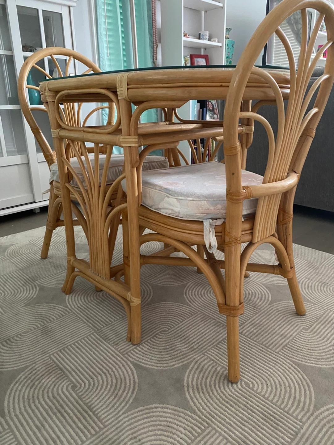 Vintage Rattan Bistro Set with Glass Top