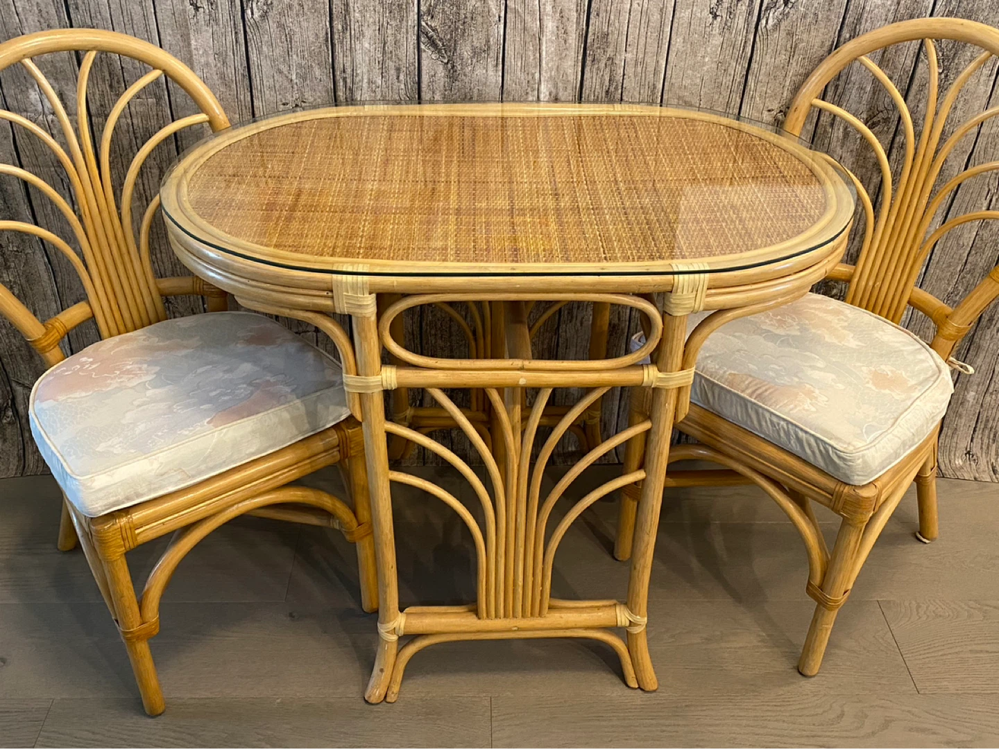 Vintage Rattan Bistro Set with Glass Top - photo 3