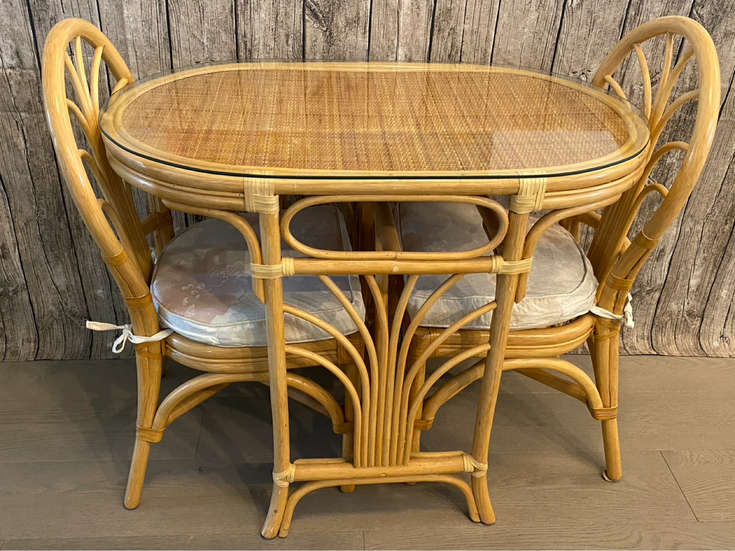 Vintage Rattan Bistro Set with Glass Top - photo 5