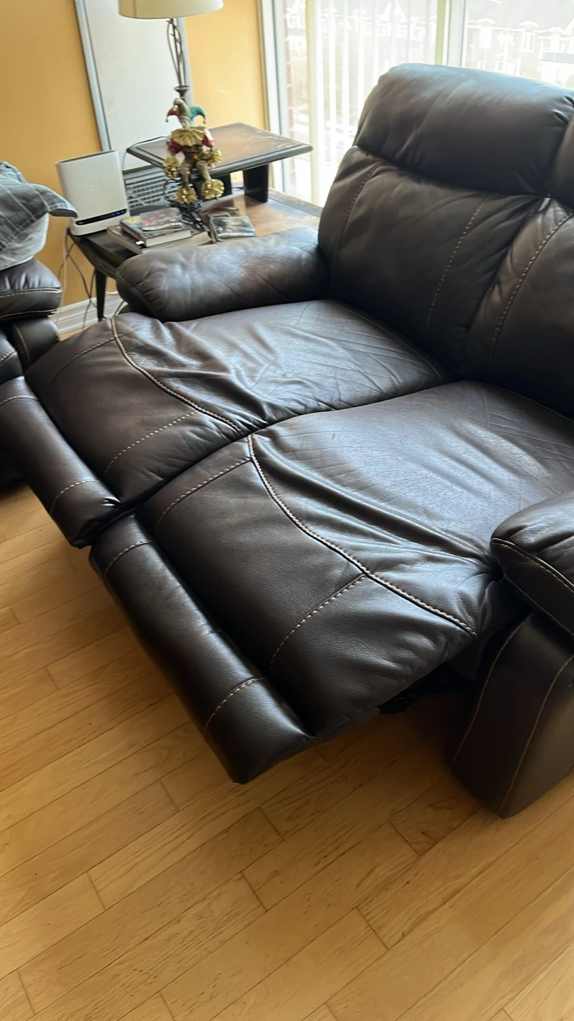 Brown Faux Leather Loveseat Recliner - photo 2