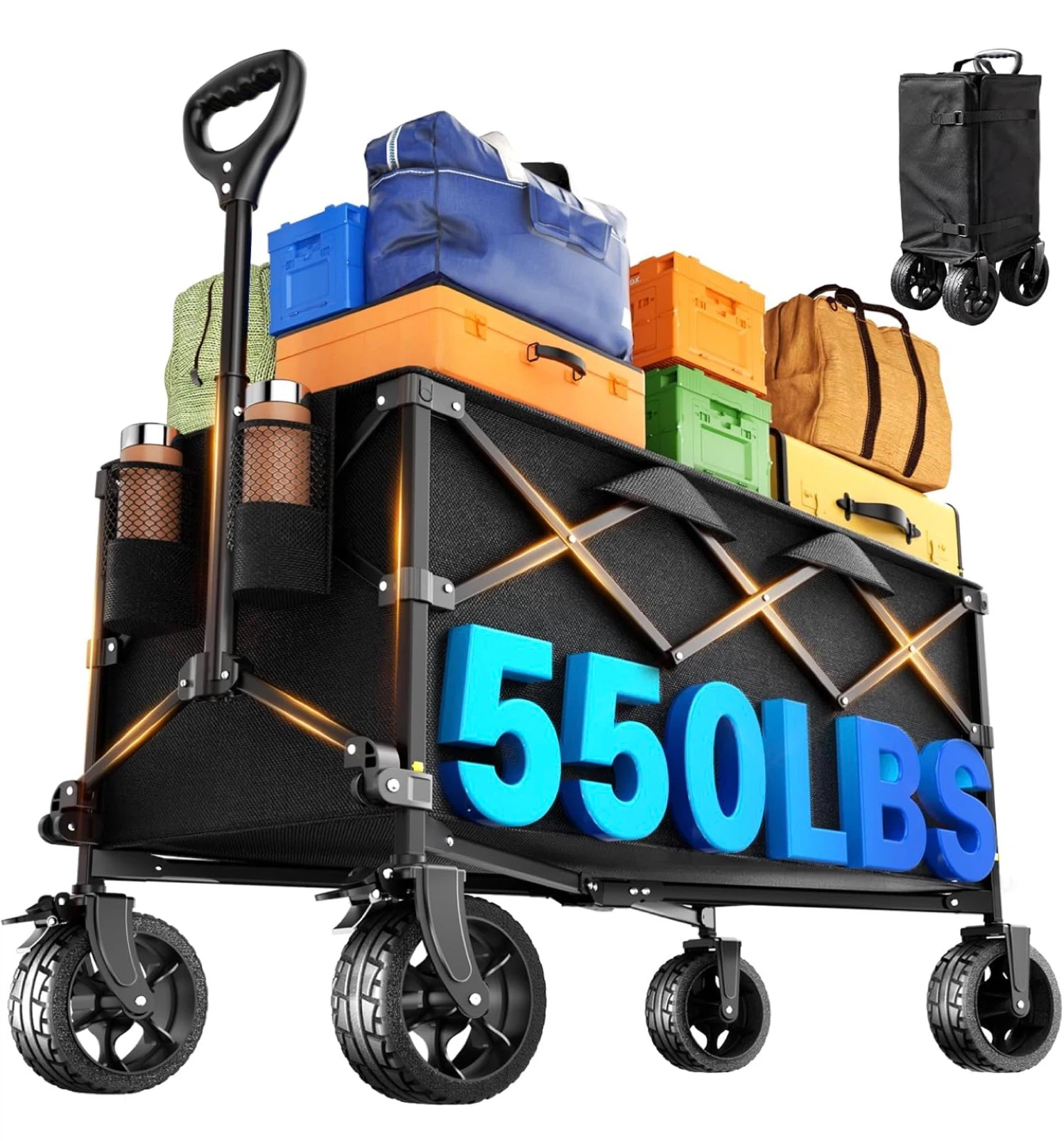 Heavy Duty Folding Outdoor Wagon Cart 550 LBS Capacity