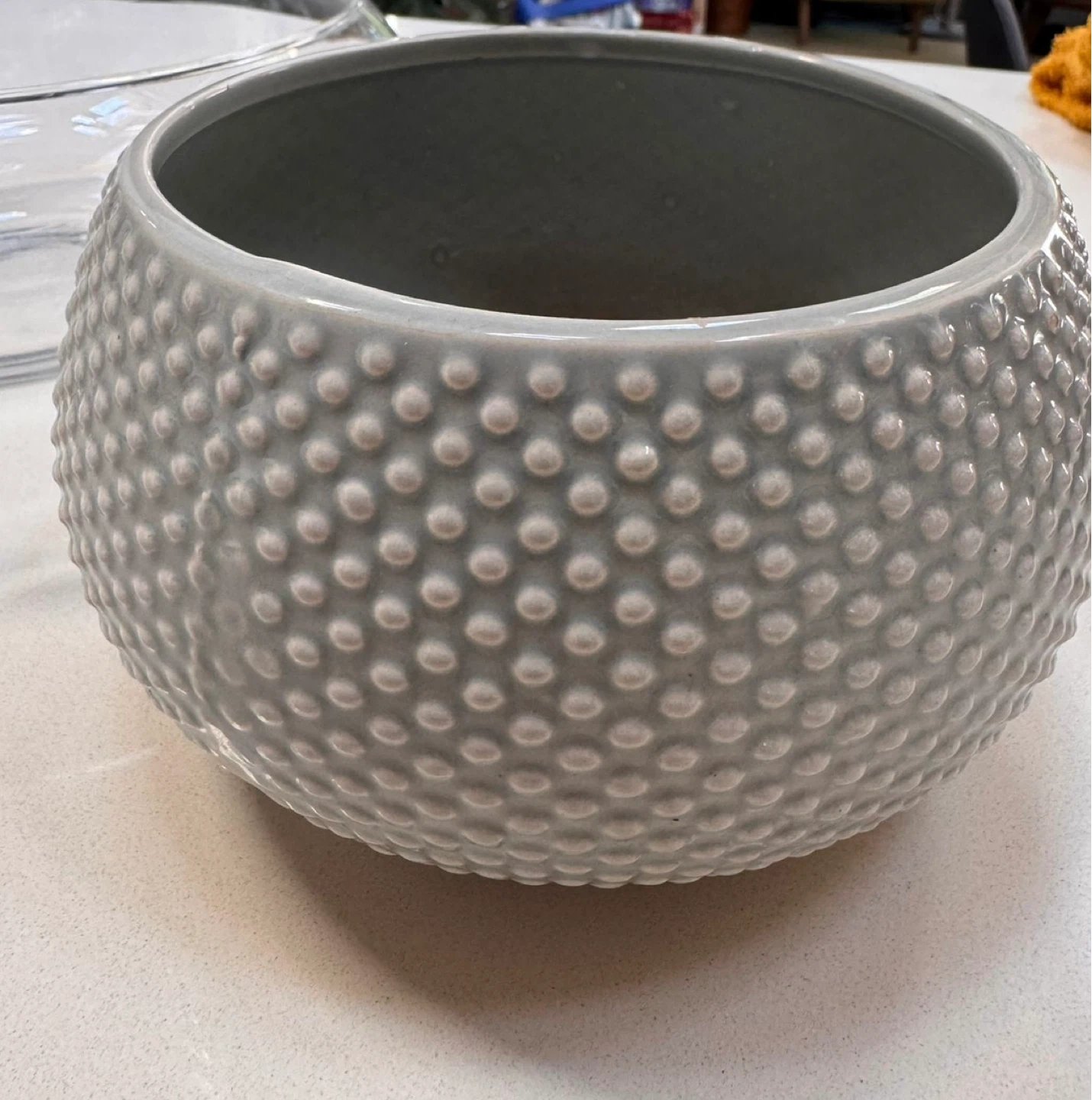 Grey Textured Ceramic Pot with Clear Glass Bowl - photo 2