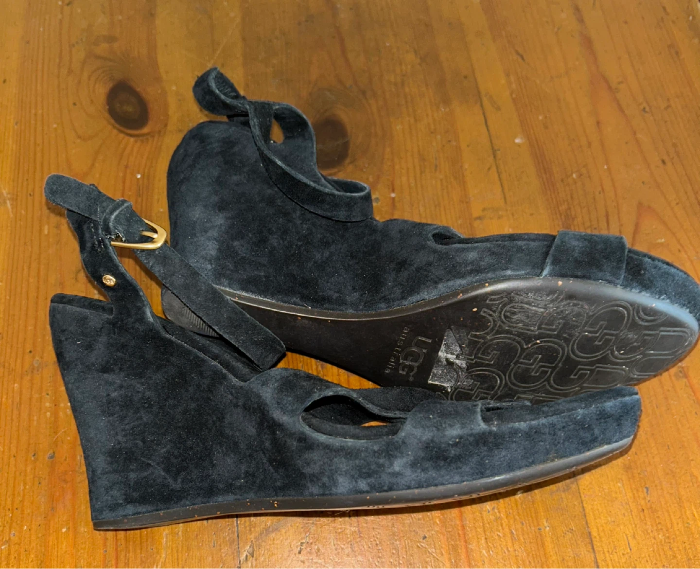 UGG Australia Black Suede Wedge Sandals SZ 6.5 ⚽️ - photo 3
