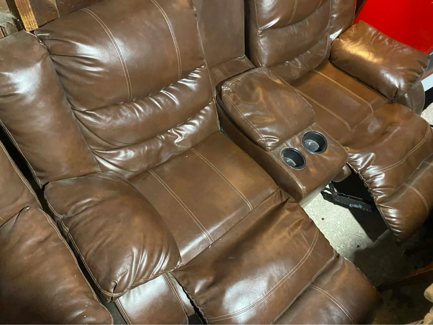 Brown  Leathersofa/ Loveseat Recliner with Cup Holders - photo 2
