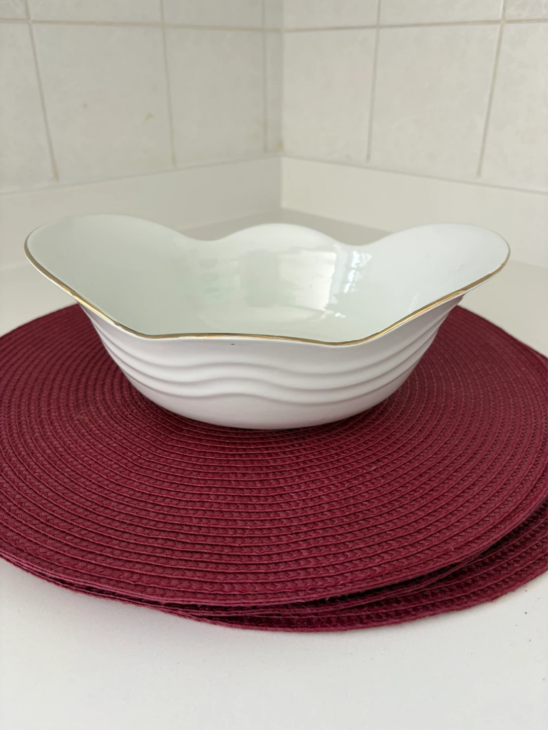 White serving bowl with gold trim - photo 2