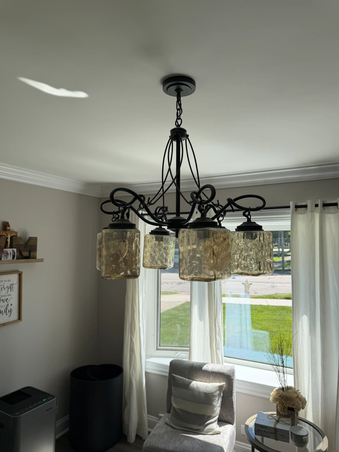 Black Chandelier with Amber Glass Shades
