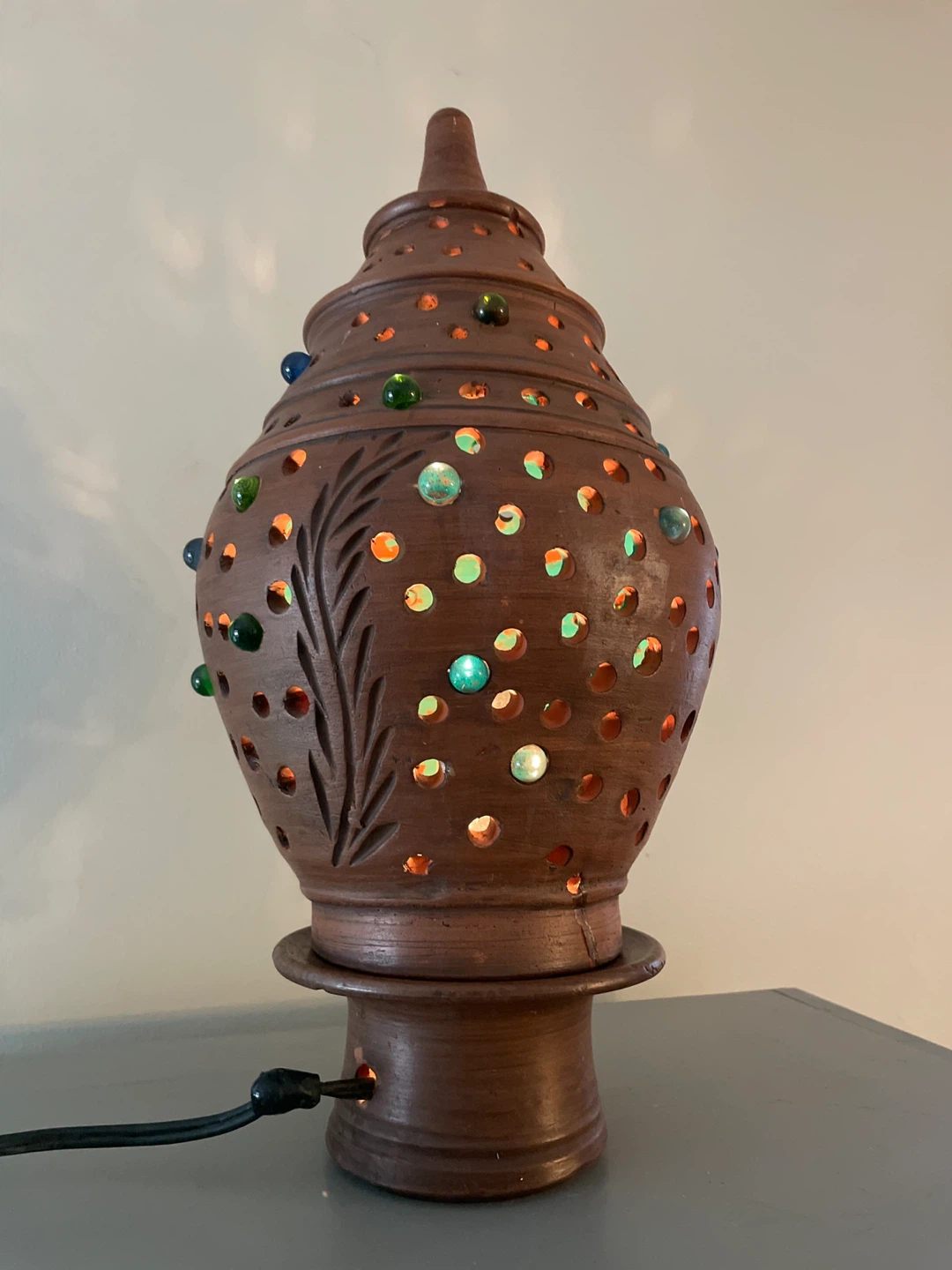 Terracotta Accent Lamp with Colorful Glass Beads