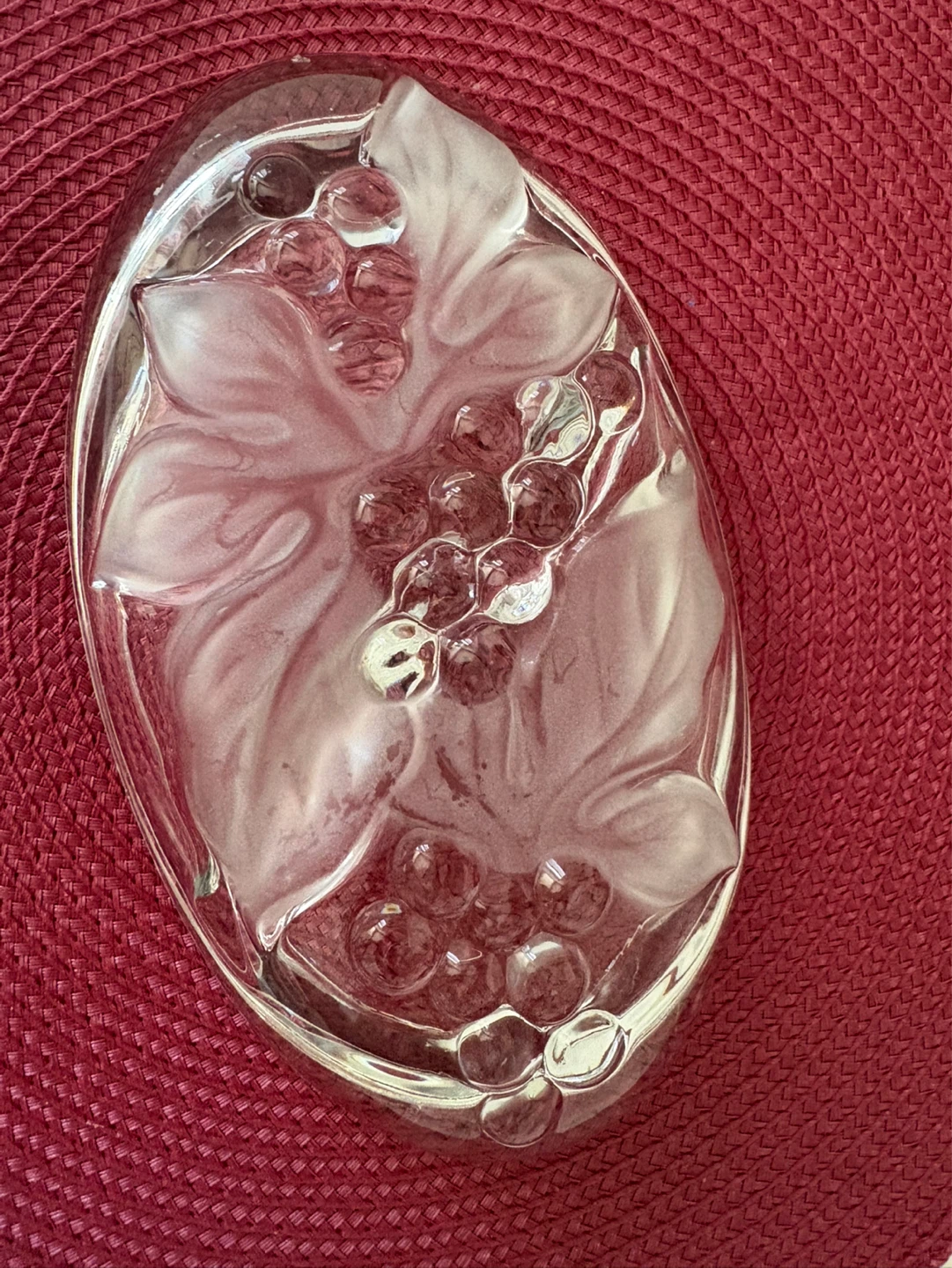 Glass Serving Dish with Grape and Leaf Design
