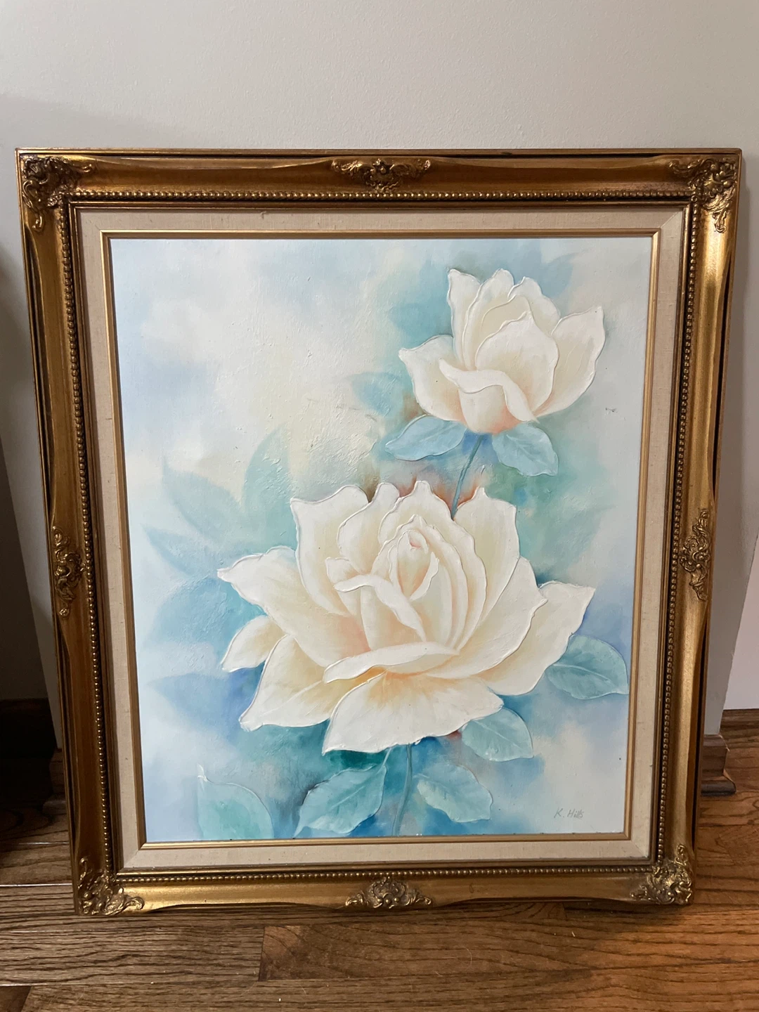 Oil Painting of White Roses