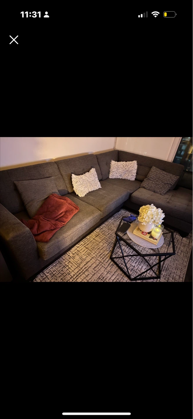Grey Sectional Couch with L-Shape - photo 2