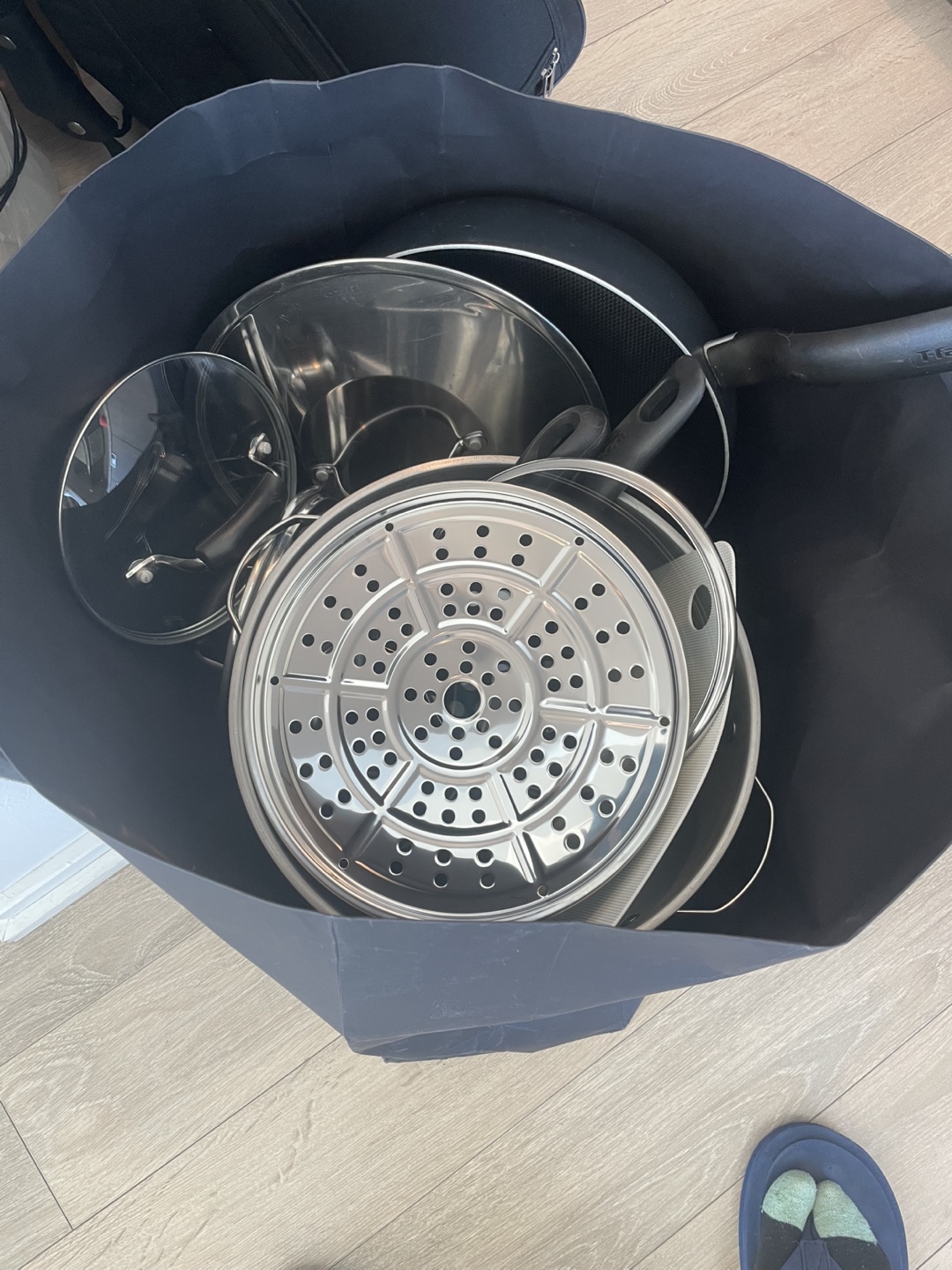 Assorted Pots, Pans, and Steamer Basket