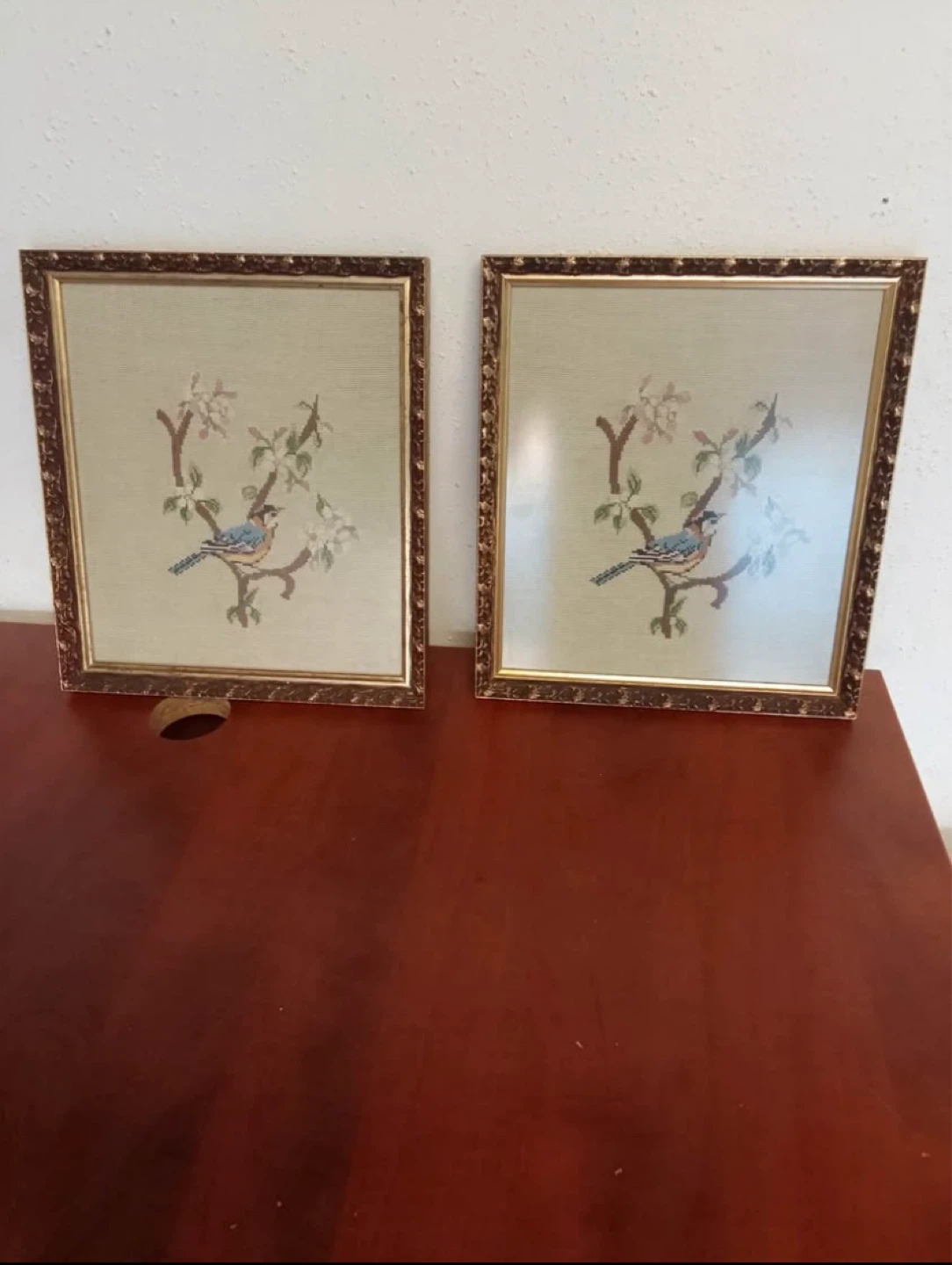 Pair of Framed Bird Needlepoint Art ⚽️