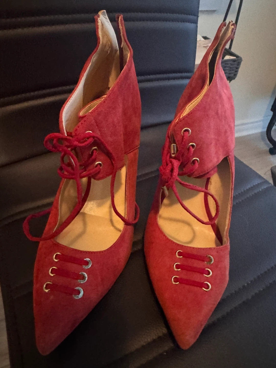 Red Suede Lace-Up Heels - photo 2