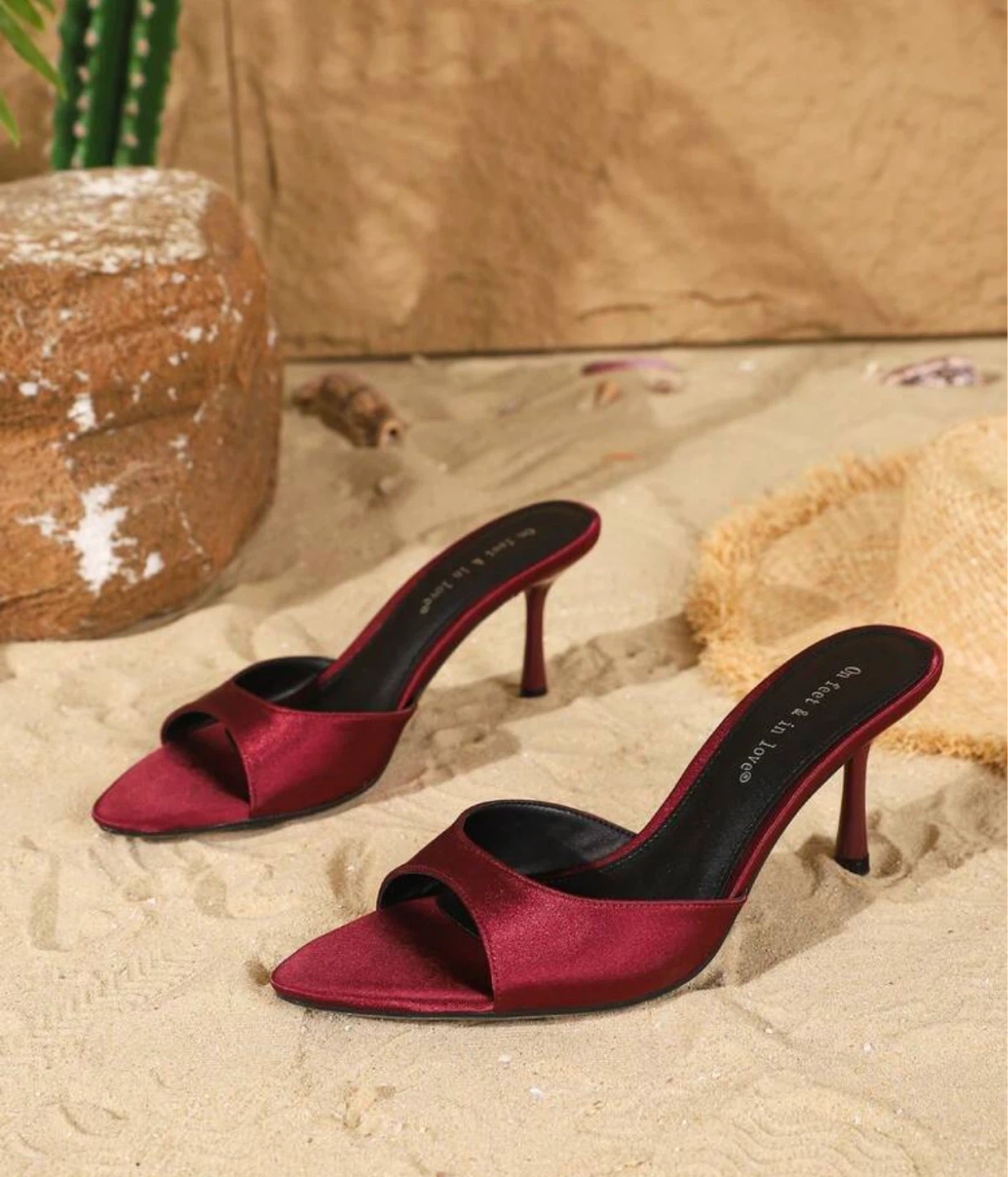 Burgundy Satin Heeled Mules , US 10.5 - photo 4