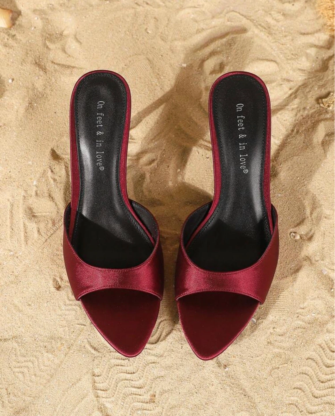 Burgundy Satin Heeled Mules , US 10.5 - photo 5