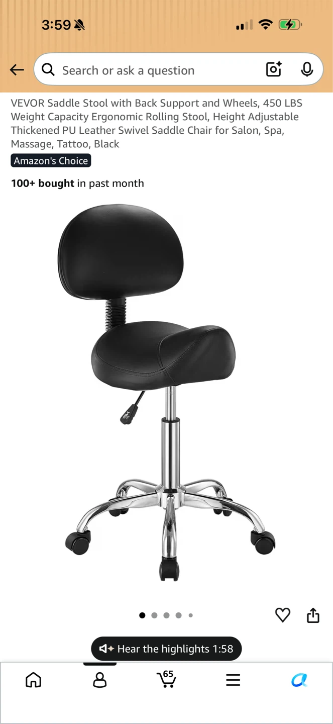 VEVOR Rolling Saddle Stool Chair