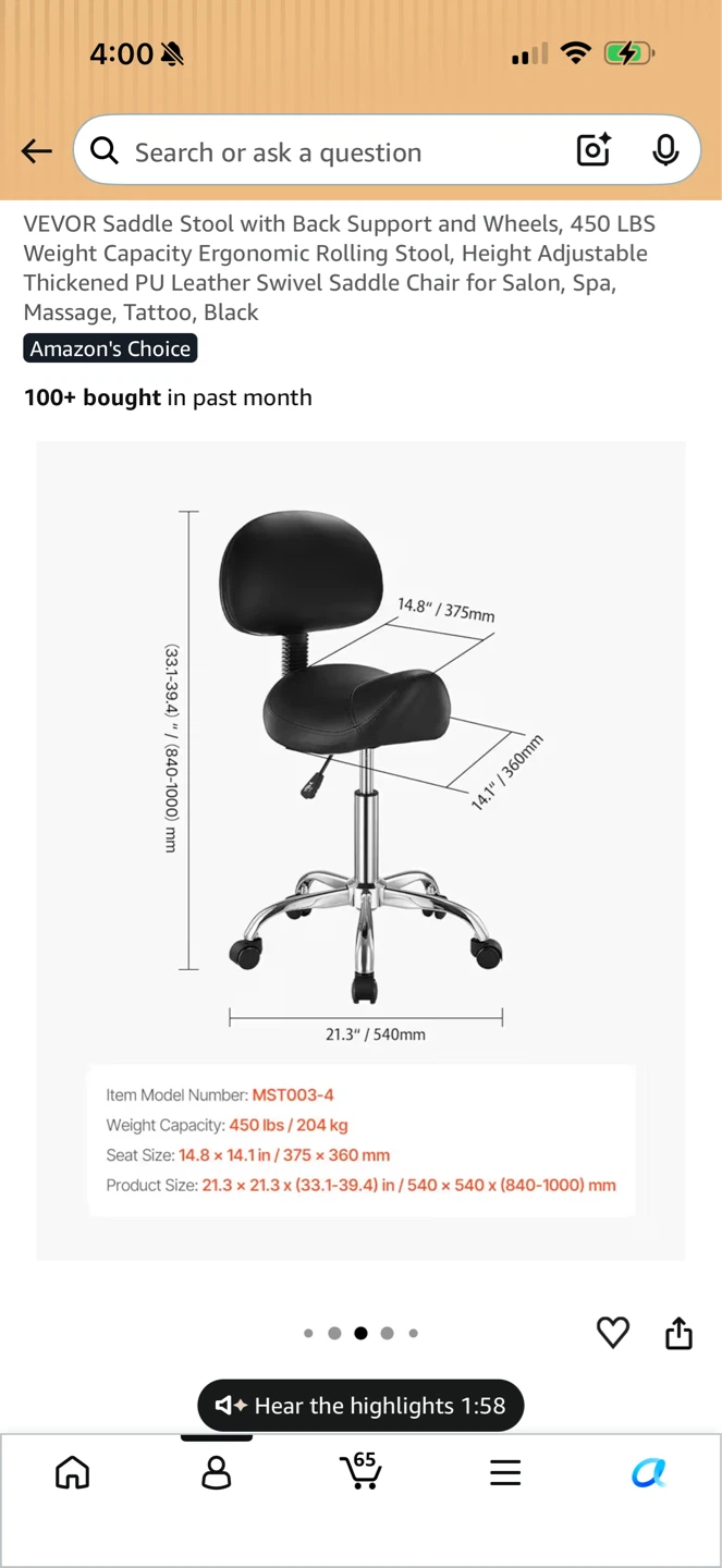 VEVOR Rolling Saddle Stool Chair - photo 3